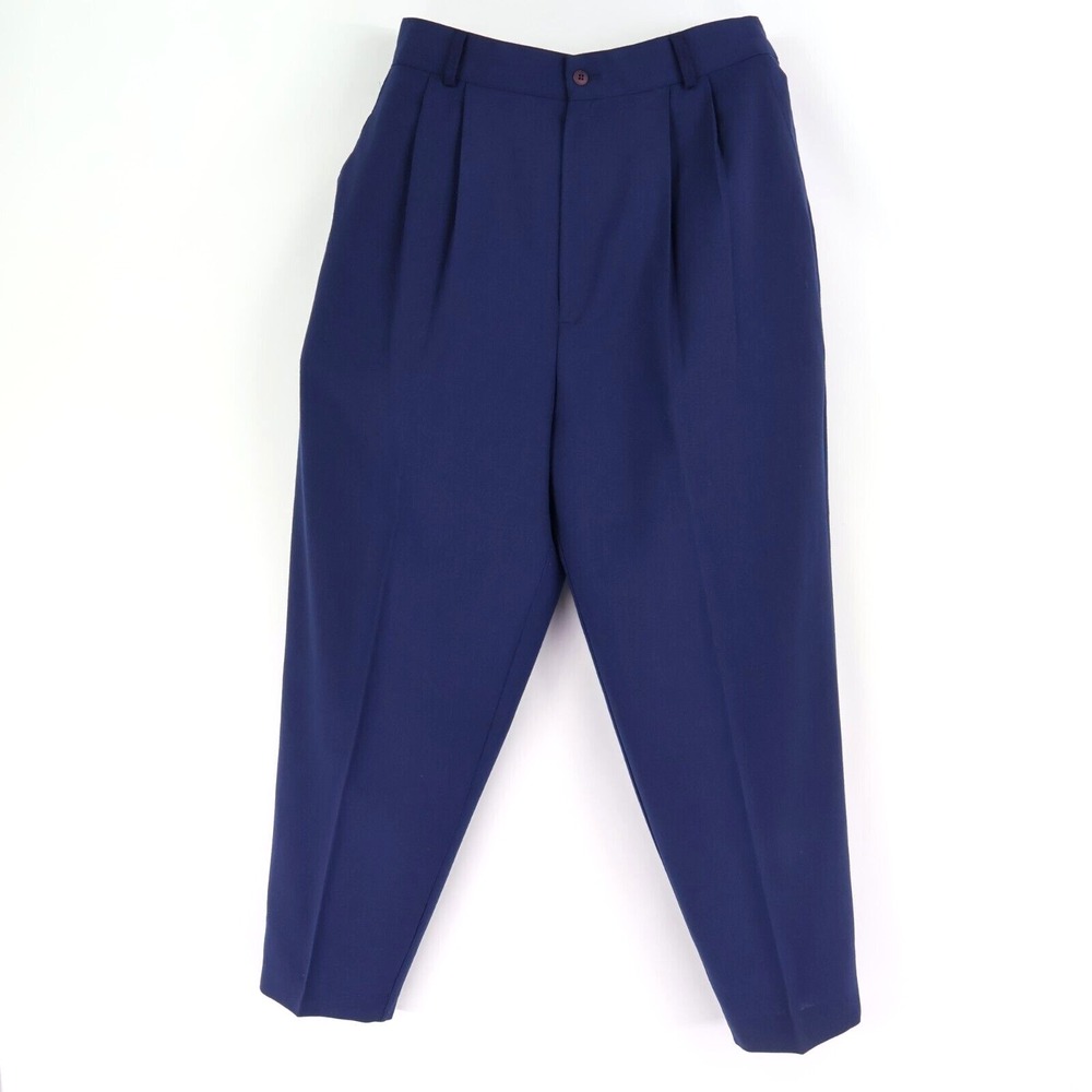 Bianca Stretch Waist Dress Pants Womens 16 Dark Blue Pleated High Rise Pockets
